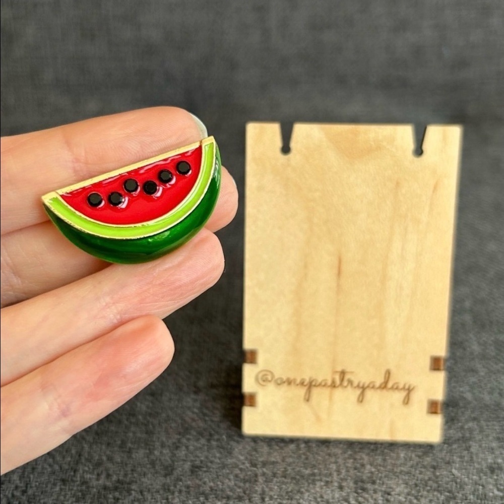 Watermelon Brooch Pin with Fashion Gemstones, Pink, Green, Black - Picture 17 of 17